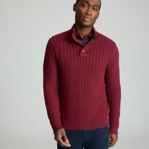 Cable-Knit Button Neck Sweater