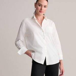 Stretch Cotton Jewel Collar Melanie Shirt